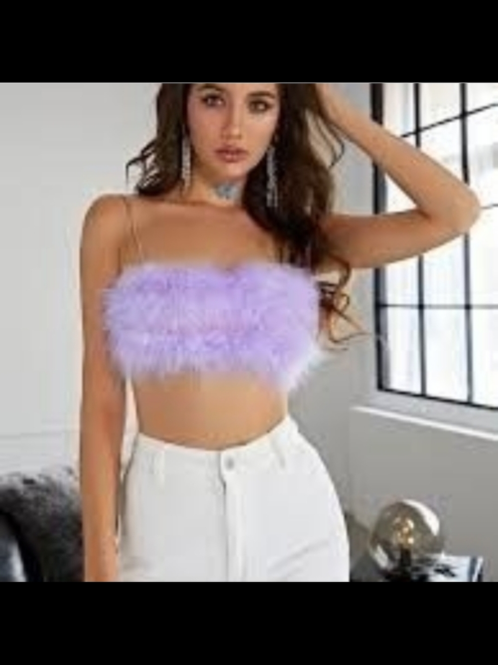 Dolls Kill Festival Lavender Marabou Feather Trim Crop Tube Top 6 M